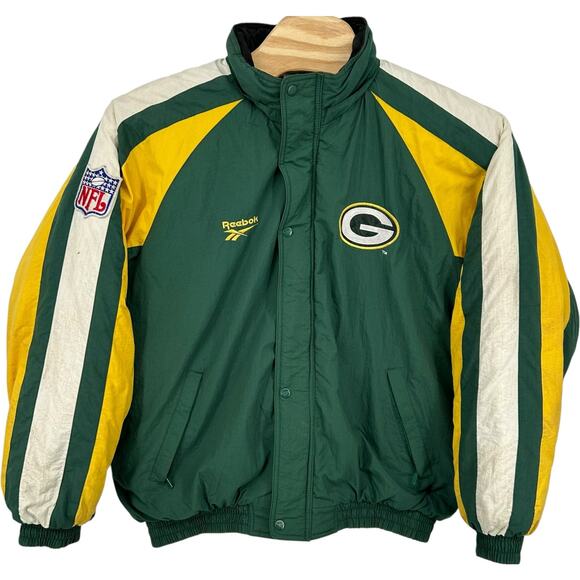 Vintage 90s men's Pro Line Reebok Green Bay Packers NFL Football Puffer Jacket‎ - Picture 1 of 11
